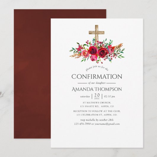 Invitation Confirmation Fleurie Rouge Bourgogne (Devant / Derrière)