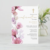 Invitation Confirmation Fleurie Transparente Rose Poussiéreus (Debout devant)