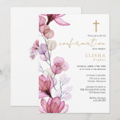 Invitation Confirmation Fleurie Transparente Rose Poussiéreus (Devant / Derrière)