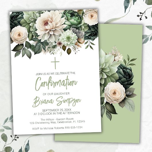 Invitation Confirmation Fleurie Vert Sauge