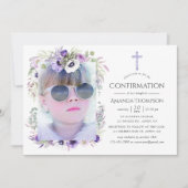 Invitation Confirmation Fleurie Violet Poussiéreux (Devant)