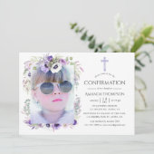 Invitation Confirmation Fleurie Violet Poussiéreux (Debout devant)
