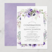 Invitation Confirmation Fleurie Violet Poussiéreux (Devant / Derrière)