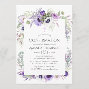 Invitation Confirmation Fleurie Violet Poussiéreux