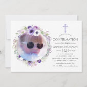 Invitation Confirmation Fleurie Violet Poussiéreux (Devant)