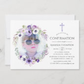 Invitation Confirmation Fleurie Violet Poussiéreux (Devant)