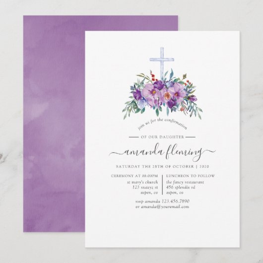 Invitation Confirmation Fleurie Violette (Devant / Derrière)