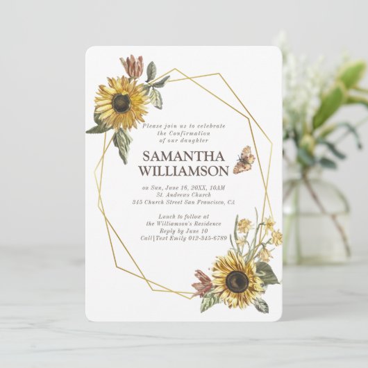 Invitation Confirmation Fleurs de soleil rustiques (Debout devant)
