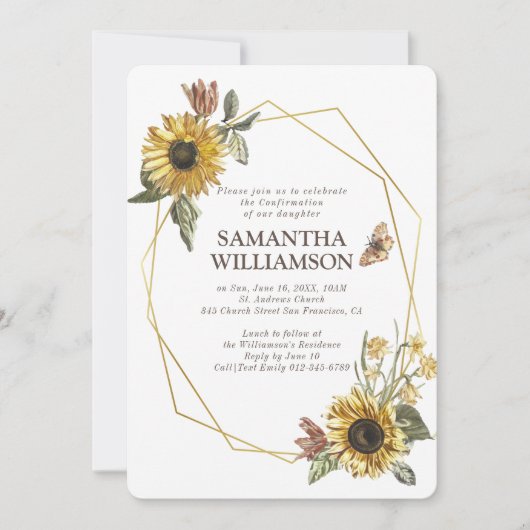 Invitation Confirmation Fleurs de soleil rustiques (Devant)