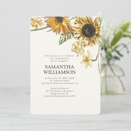 Invitation Confirmation Fleurs de soleil rustiques (Debout devant)