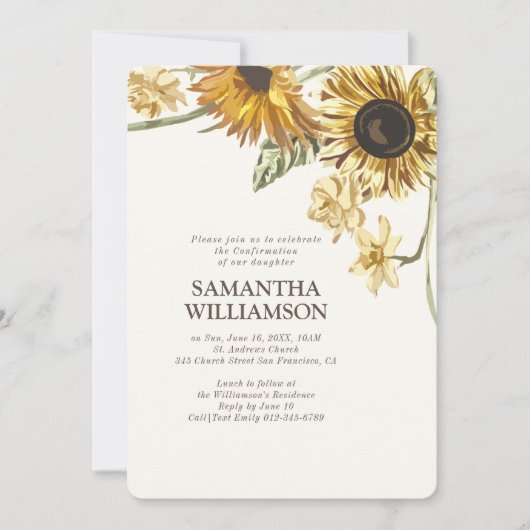 Invitation Confirmation Fleurs de soleil rustiques (Devant)
