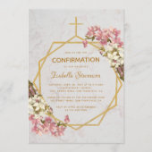 Invitation Confirmation Fleurs Orchidées Marbre Doré Géométri (Devant)