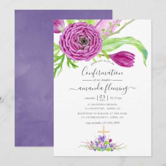 Invitation Confirmation florale aquarelle de printemps (Devant / Derrière)