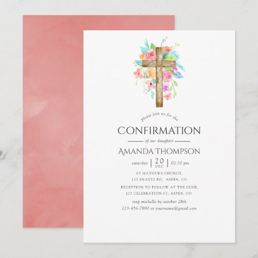 Invitation Confirmation florale aquarelle pastel (Devant / Derrière)