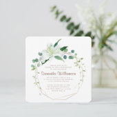 Invitation Confirmation Florale blanche géométrique et modern (Debout devant)