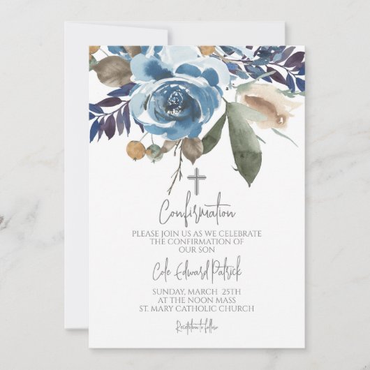 Invitation Confirmation Florale Bleue (Devant)