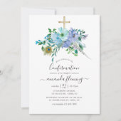 Invitation Confirmation florale bohème aquarelle verte et ble (Devant)