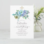 Invitation Confirmation florale bohème aquarelle verte et ble (Debout devant)