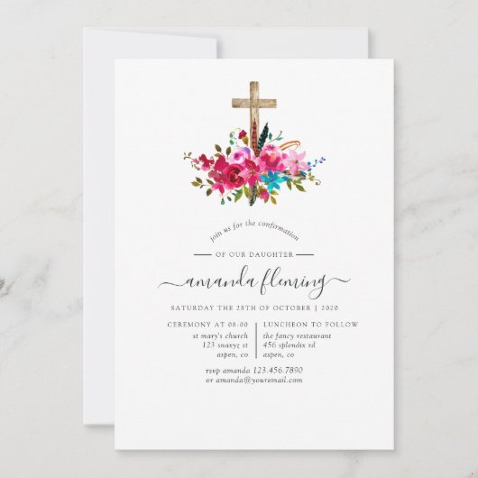 Invitation Confirmation florale Boho Chic (Devant)