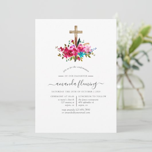 Invitation Confirmation florale Boho Chic (Debout devant)