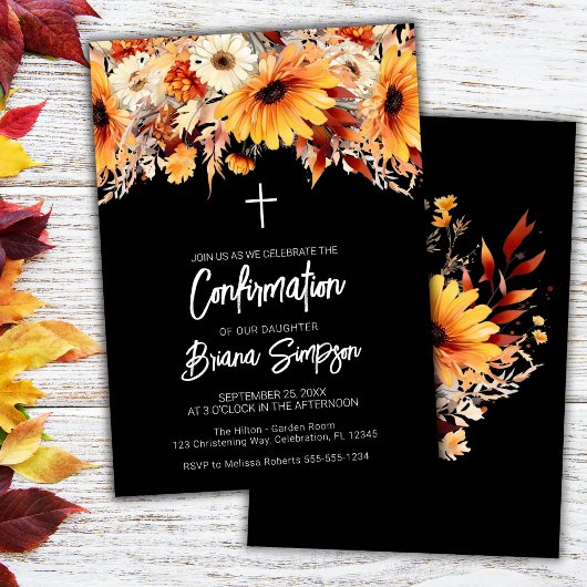 Invitation Confirmation florale d'automne noir