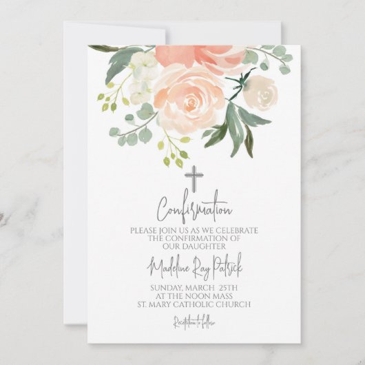 Invitation Confirmation florale de la pêche (Devant)