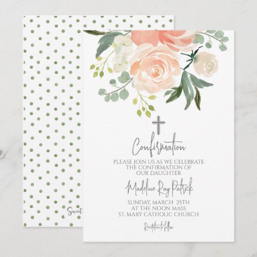 Invitation Confirmation florale de la pêche (Devant / Derrière)