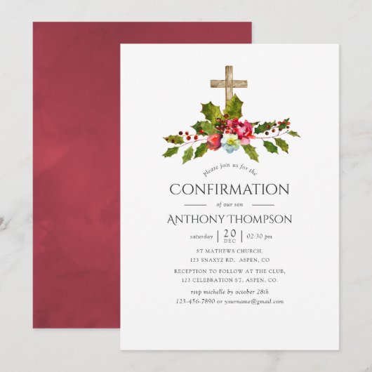 Invitation Confirmation Florale de Mariage de Noël (Devant / Derrière)