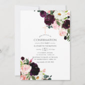 Invitation Confirmation florale de prune de Bourgogne et de r (Devant)