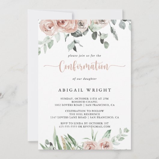 Invitation Confirmation florale de rose rose foncé classique (Devant)