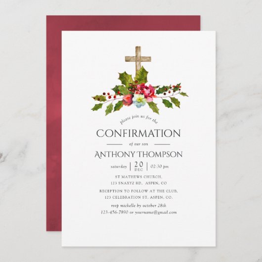 Invitation Confirmation florale du Mariage de Noël (Devant / Derrière)