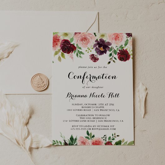 Invitation Confirmation florale du printemps rose de Bourgogn