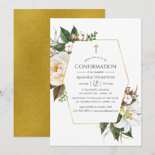 Invitation Confirmation Florale Géométrique en Or