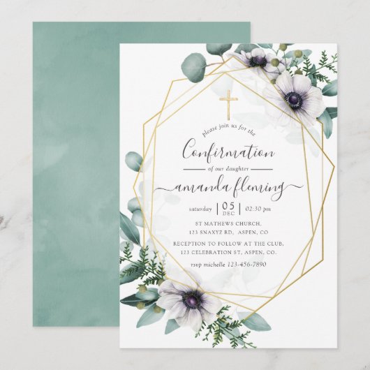 Invitation Confirmation Florale Géométrique Eucalyptus (Devant / Derrière)