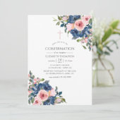 Invitation Confirmation Florale Navy et Blush Aquarelle (Debout devant)