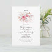Invitation Confirmation florale or et rose (Debout devant)