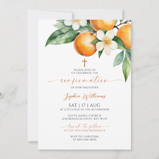 Invitation Confirmation florale orange (Devant)