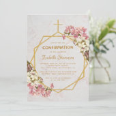 Invitation Confirmation Florale Orchidées en marbre or géomét (Debout devant)