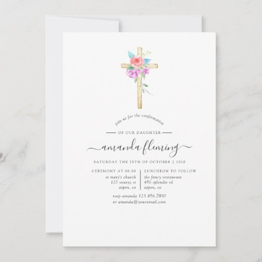 Invitation Confirmation florale Pastel Aquarelle (Devant)