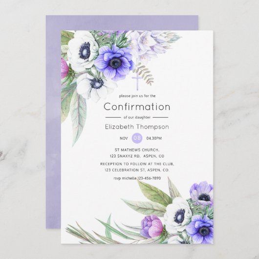 Invitation Confirmation florale Pastel Violet et Plum (Devant / Derrière)