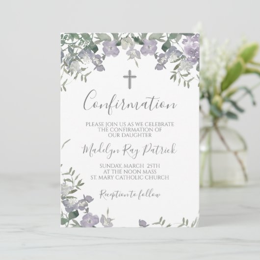 Invitation Confirmation florale pourpre (Debout devant)