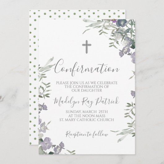 Invitation Confirmation florale pourpre (Devant / Derrière)