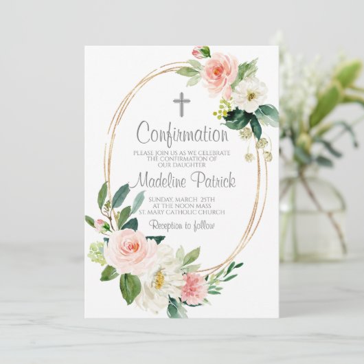 Invitation Confirmation florale rose (Debout devant)