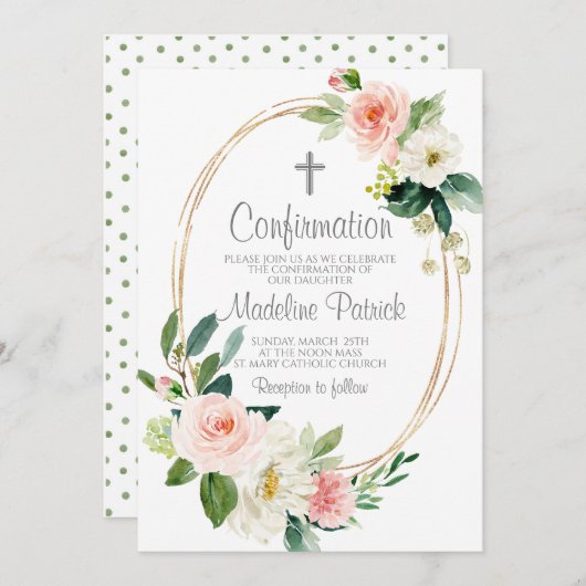 Invitation Confirmation florale rose (Devant / Derrière)