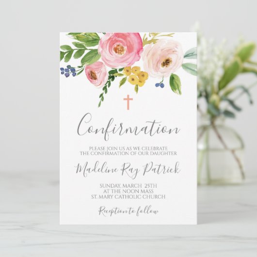 Invitation Confirmation florale rose (Debout devant)