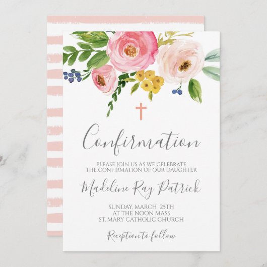 Invitation Confirmation florale rose (Devant / Derrière)