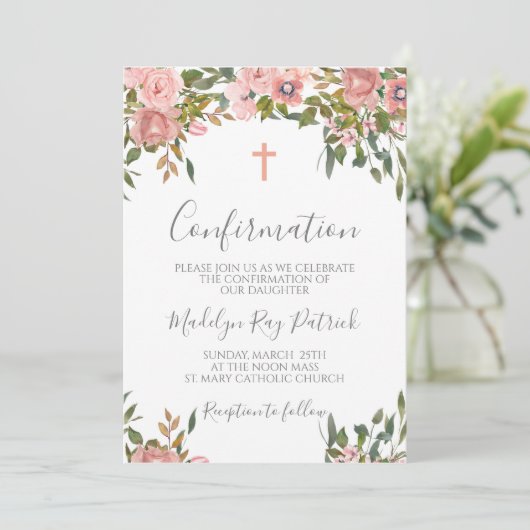 Invitation Confirmation florale rose (Debout devant)