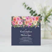 Invitation Confirmation florale rose marine moderne (Debout devant)