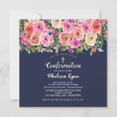 Invitation Confirmation florale rose marine moderne (Devant)