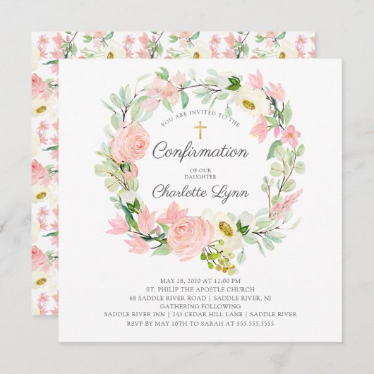 Invitation Confirmation florale rose rose chic et élégant (Devant / Derrière)